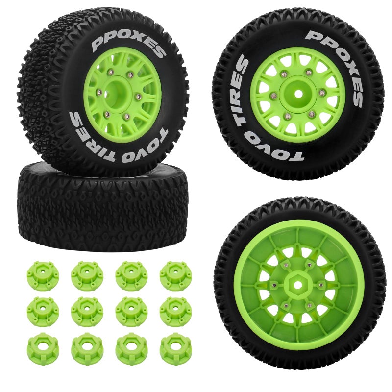 daitoku 12mm/14mm/17mm Hex RC Wheels and Tires RC Truck Tires 1/10 Scale Tyres Detachable Replacement RC Car Tires for Arrma Senton Tires Slash Tires Axial Fury Redcat Rc4wd Hex (Green) - Image 1